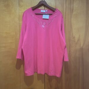 NWT Quacker Factory Womens Pink Beaded Heart Decor Size 2X Novelty Sparkle